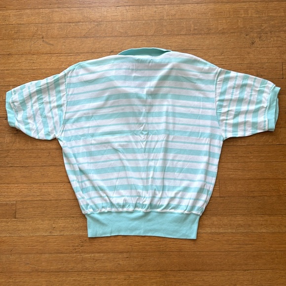 90s preppy polo cropped striped shirt teal Robinson’s 80s - Picture 5 of 5